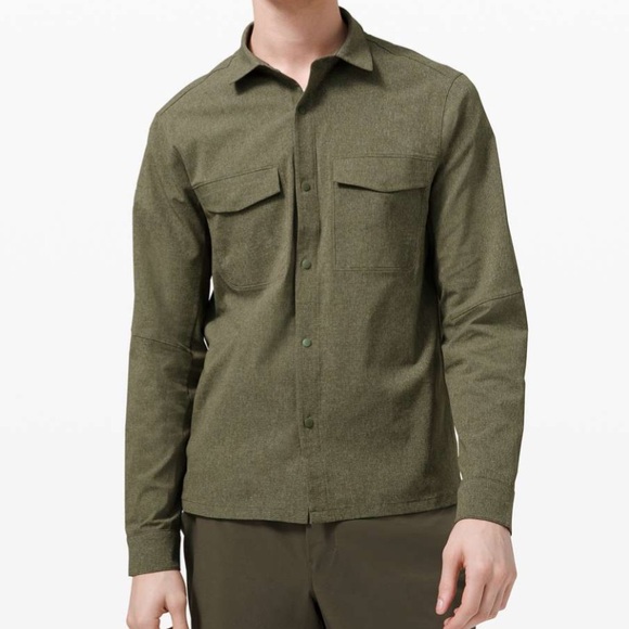 Lululemon Airing Easy Overshirt Heathered Olive green large button‎ up ls - Picture 1 of 11